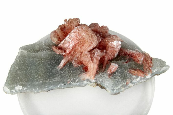 Red-Orange Stilbite Crystals on Chalcedony - India #259412